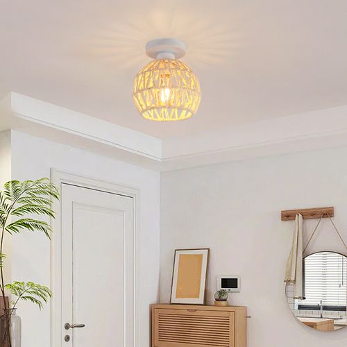 2pcs Lampe De Plafond Rétro Plafonnier Tressé En Corde De Chanvre Plafonnier Moderne Blanc