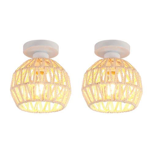 2pcs Lampe De Plafond Rétro Plafonnier Tressé En Corde De Chanvre Plafonnier Moderne Blanc