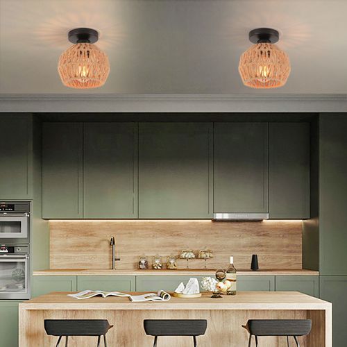 Plafonnier Rétro Luminaire Plafonnier Tressé En Corde De Chanvre Plafonnier D'intérieur Moderne