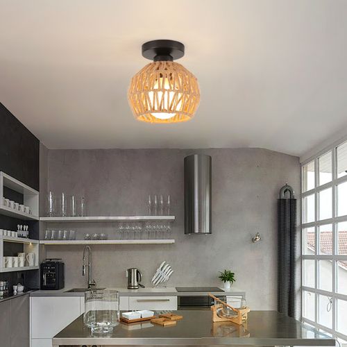 2pcs Plafonnier Rétro Luminaire Plafonnier Tressé En Corde De Chanvre Plafonnier D'intérieur Moderne