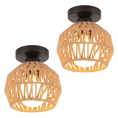 2pcs Plafonnier Rétro Luminaire Plafonnier Tressé En Corde De Chanvre Plafonnier D'intérieur Moderne