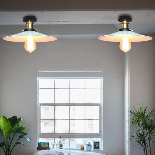 2x Lampe De Plafond En Métal Antique 26cm Plafonnier Rétro Vintage E27 60w (blanc)