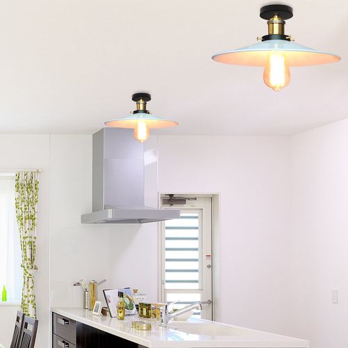 2x Lampe De Plafond En Métal Antique 26cm Plafonnier Rétro Vintage E27 60w (blanc)