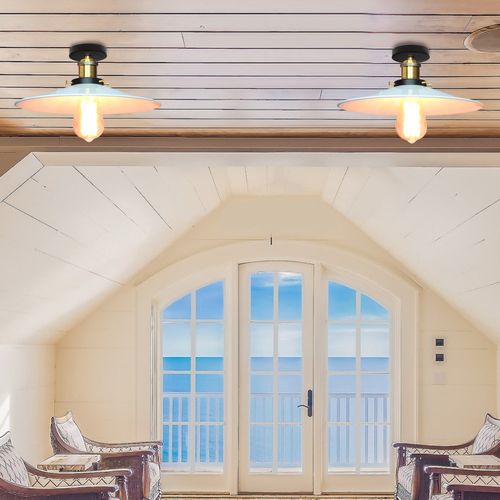 2x Lampe De Plafond En Métal Antique 26cm Plafonnier Rétro Vintage E27 60w (blanc)