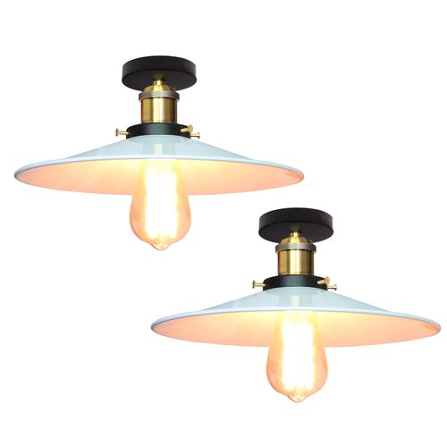 2x Lampe De Plafond En Métal Antique 26cm Plafonnier Rétro Vintage E27 60w (blanc)