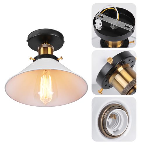 22cm Luminaire Plafonnier Rétro En Métal Lampe De Plafond Industriel Blanc Plafonnier Vintage