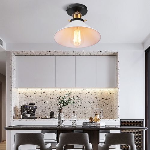 22cm Luminaire Plafonnier Rétro En Métal Lampe De Plafond Industriel Blanc Plafonnier Vintage