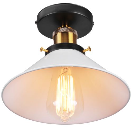 22cm Luminaire Plafonnier Rétro En Métal Lampe De Plafond Industriel Blanc Plafonnier Vintage