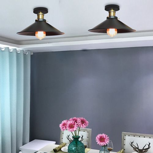 26cm Luminaire Plafonnier Rétro En Métal Lampe De Plafond Industriel Noir Plafonnier Vintage