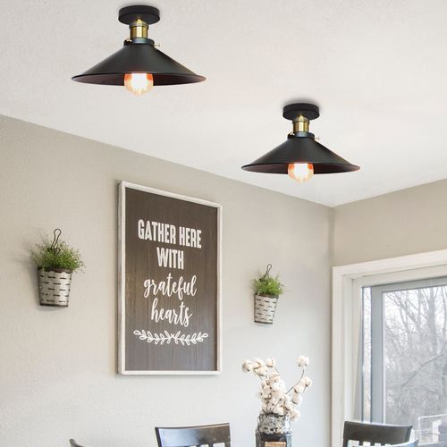 26cm Luminaire Plafonnier Rétro En Métal Lampe De Plafond Industriel Noir Plafonnier Vintage