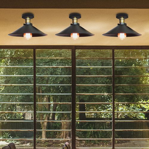 26cm Luminaire Plafonnier Rétro En Métal Lampe De Plafond Industriel Noir Plafonnier Vintage