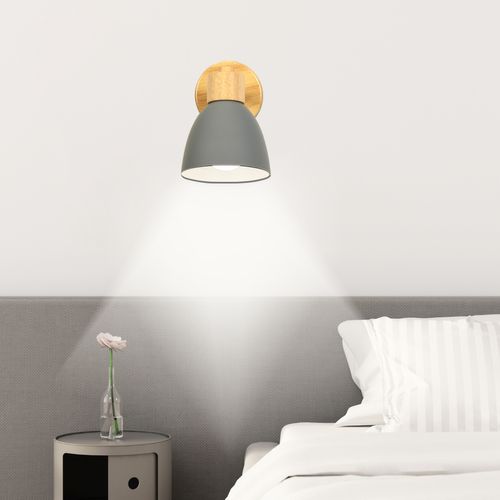 2x Applique Murale Nordique En Bois, Applique Murale Moderne Lampe Murale Rétro Vintage Gris