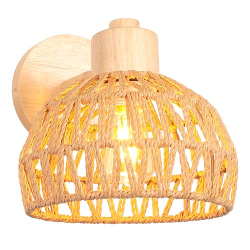 20cm Applique Murale Intérieure Lampe Murale Réglable En Bois Et Rotin Rétro Vintage