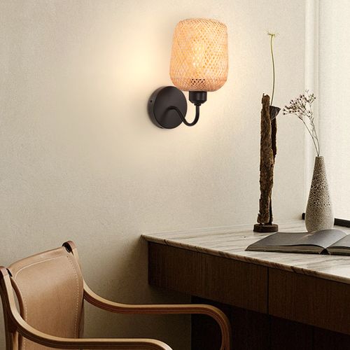 Applique Murale Intérieure Lampe Murale Bambou Rétro E27 Luminaire Applique Vintage