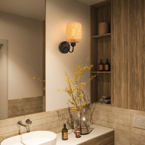 2pcs Applique Murale Intérieure Lampe Murale Bambou Rétro E27 Luminaire Applique Vintage