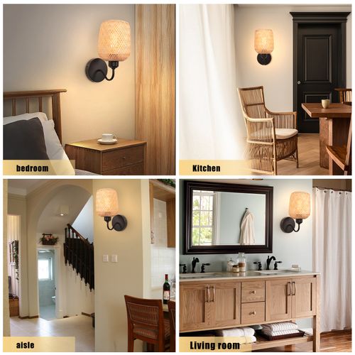 2pcs Applique Murale Intérieure Lampe Murale Bambou Rétro E27 Luminaire Applique Vintage