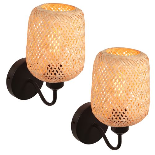 2pcs Applique Murale Intérieure Lampe Murale Bambou Rétro E27 Luminaire Applique Vintage