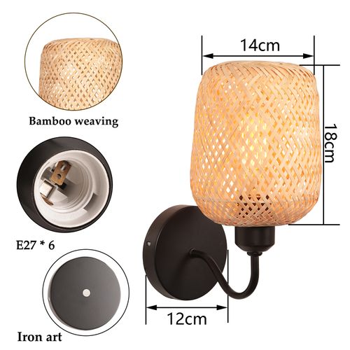 2pcs Applique Murale Intérieure Lampe Murale Bambou Rétro E27 Luminaire Applique Vintage