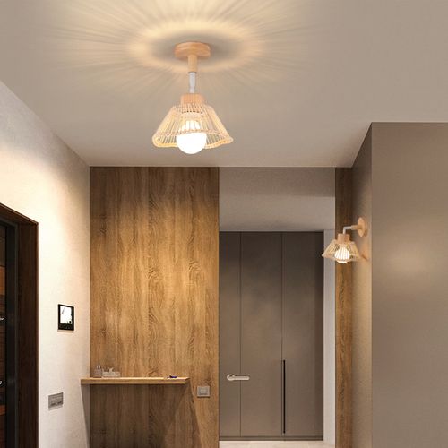 2pcs Applique Murale Intérieure Lampe Murale Bambou Rétro Luminaire Applique Vintage E27