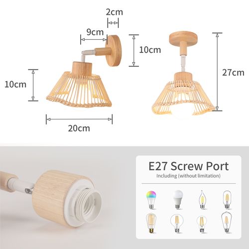 2pcs Applique Murale Intérieure Lampe Murale Bambou Rétro Luminaire Applique Vintage E27