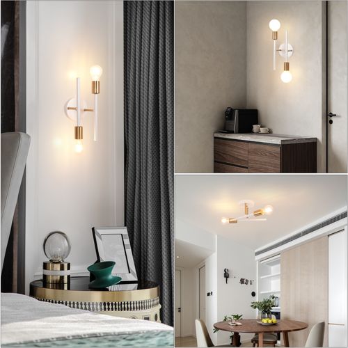 (2x) 2 Lumières Applique Murale Rétro Blanc Plafonnier Moderne Applique Murale Vintage E27