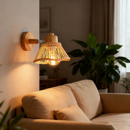 2pcs Lampe Murale Bambou Applique Murale Intérieure Rétro Luminaire Applique Vintage E27