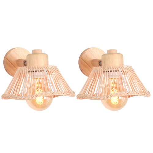 2pcs Lampe Murale Bambou Applique Murale Intérieure Rétro Luminaire Applique Vintage E27