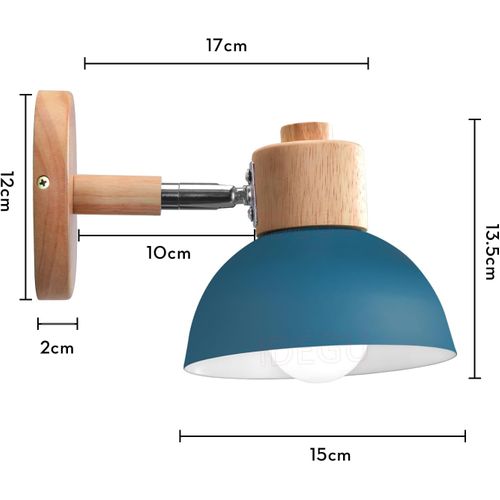 Applique Murale Rétro 15cm Moderne Applique Murale En Bois Et Métal, Angle Réglable, (bleu)