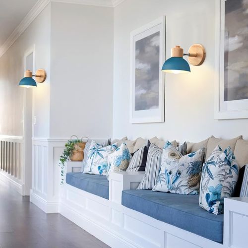 (2x) Applique Murale Rétro 15cm Moderne Applique Murale En Bois Et Métal, Angle Réglable, (bleu)