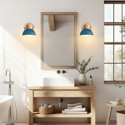 (2x) Applique Murale Rétro 15cm Moderne Applique Murale En Bois Et Métal, Angle Réglable, (bleu)