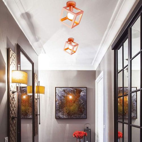 (2x)lampe De Plafond En Forme De Cube Luminaire Plafonnier Moderne Plafonnier Rétro Vintage Or Rose