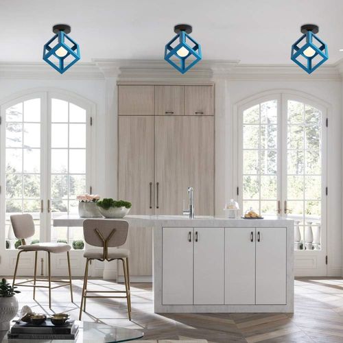 Lampe De Plafond En Forme De Cube Luminaire Plafonnier Moderne Plafonnier Rétro Vintage Bleu