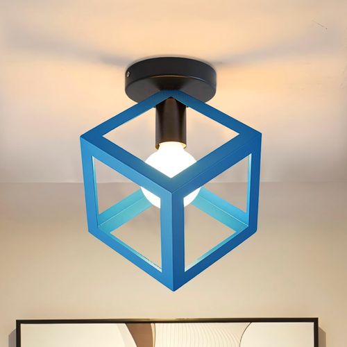 Lampe De Plafond En Forme De Cube Luminaire Plafonnier Moderne Plafonnier Rétro Vintage Bleu