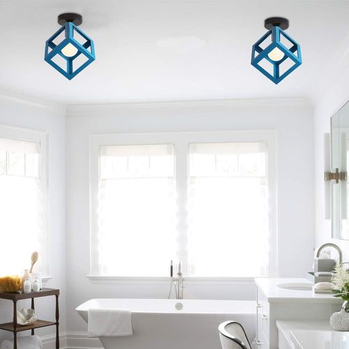 Lampe De Plafond En Forme De Cube Luminaire Plafonnier Moderne Plafonnier Rétro Vintage Bleu