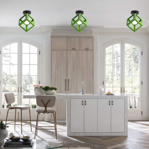 Lampe De Plafond En Forme De Cube Luminaire Plafonnier Moderne Plafonnier Rétro Vintage Vert