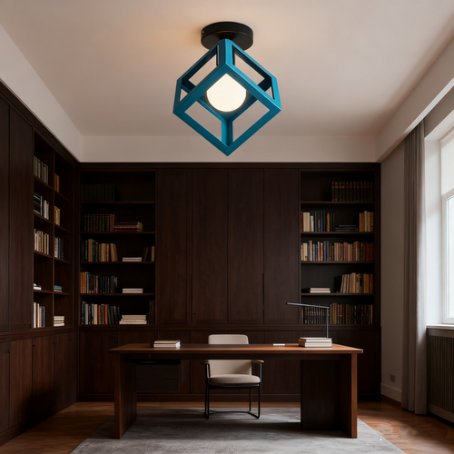 Lampe De Plafond En Forme De Cube Luminaire Plafonnier Moderne Plafonnier Vintage Rétro Bleu