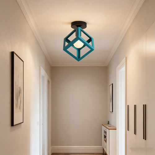 Lampe De Plafond En Forme De Cube Luminaire Plafonnier Moderne Plafonnier Vintage Rétro Bleu