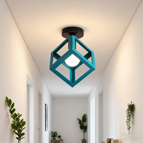 Lampe De Plafond En Forme De Cube Luminaire Plafonnier Moderne Plafonnier Vintage Rétro Bleu