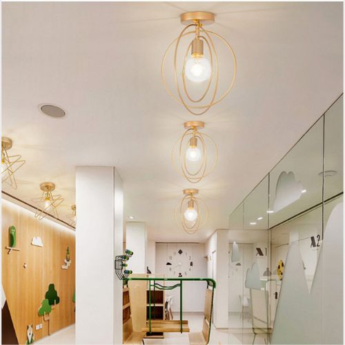 2x Plafonnier D'intérieur Simple Lustre Rond Créatif Plafonnier Moderne Abat-jour Rotatif Or