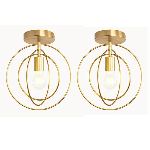 2x Plafonnier D'intérieur Simple Lustre Rond Créatif Plafonnier Moderne Abat-jour Rotatif Or