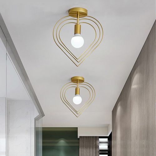 2x Plafonnier D'intérieur Lustre Créatif En Forme De Cœur Plafonnier Moderne Abat-jour Rotatif Or