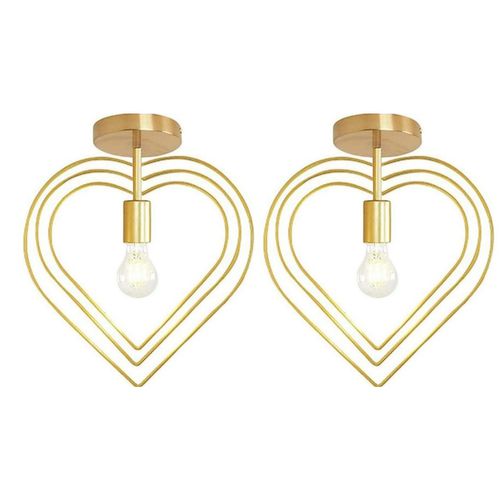 2x Plafonnier D'intérieur Lustre Créatif En Forme De Cœur Plafonnier Moderne Abat-jour Rotatif Or