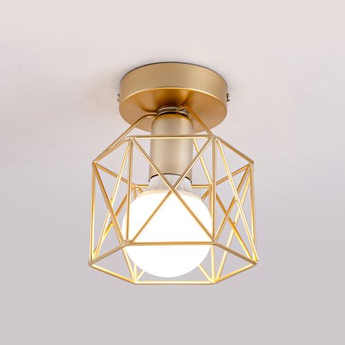 2x Plafonnier Vintage Lustre Rétro Abat-jour En Métal Lampe De Plafond Industrielle Or