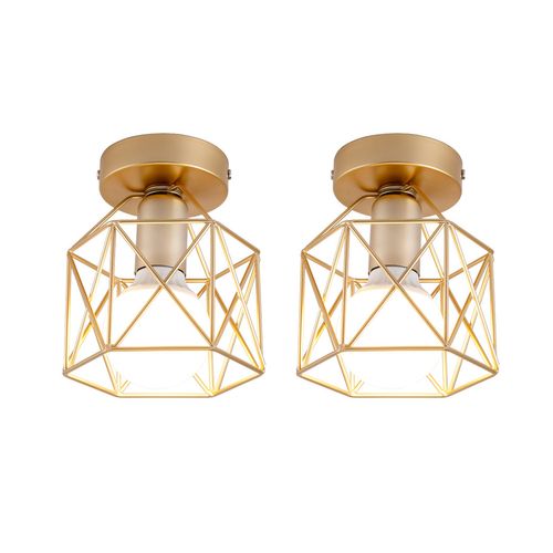 2x Plafonnier Vintage Lustre Rétro Abat-jour En Métal Lampe De Plafond Industrielle Or
