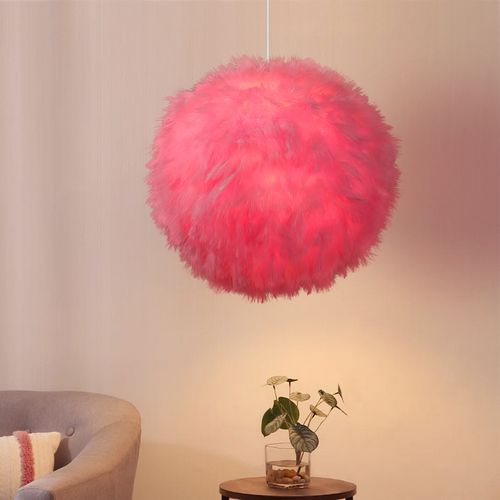 30cm Lampe à Suspension Nordique Suspension Luminaire En Plumes Lustre D'intérieur Moderne Rose