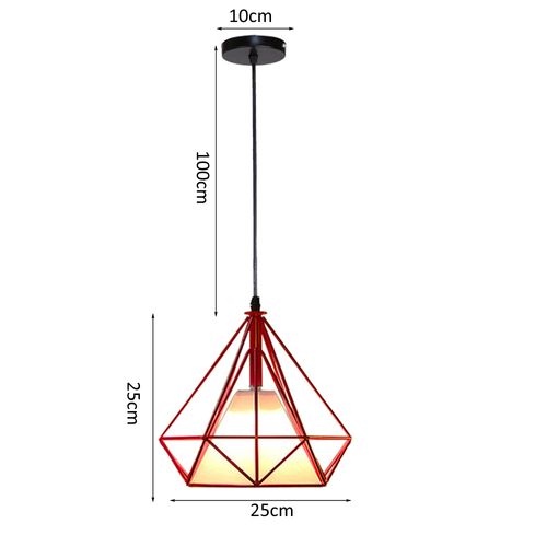 2x Lampe De Plafond En Fer Plafonnier Vintage En Forme De Cage De Diamant 25cm Lustre Rétro Rouge