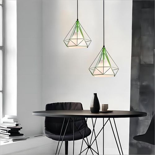 Lampe De Plafond En Fer Plafonnier Vintage En Forme De Cage De Diamant 25cm Lustre Rétro Vert