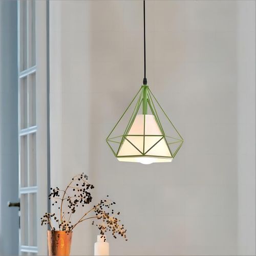 Lampe De Plafond En Fer Plafonnier Vintage En Forme De Cage De Diamant 25cm Lustre Rétro Vert