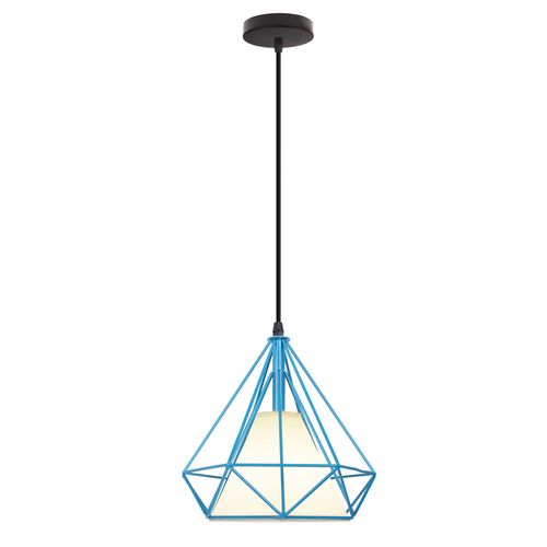 Lampe De Plafond En Fer Plafonnier Vintage En Forme De Cage De Diamant 25cm Lustre Rétro Bleu