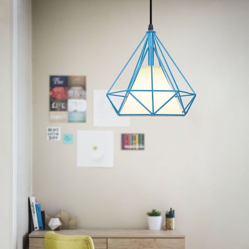 2x Lampe De Plafond En Fer Plafonnier Vintage En Forme De Cage De Diamant 25cm Lustre Rétro Bleu